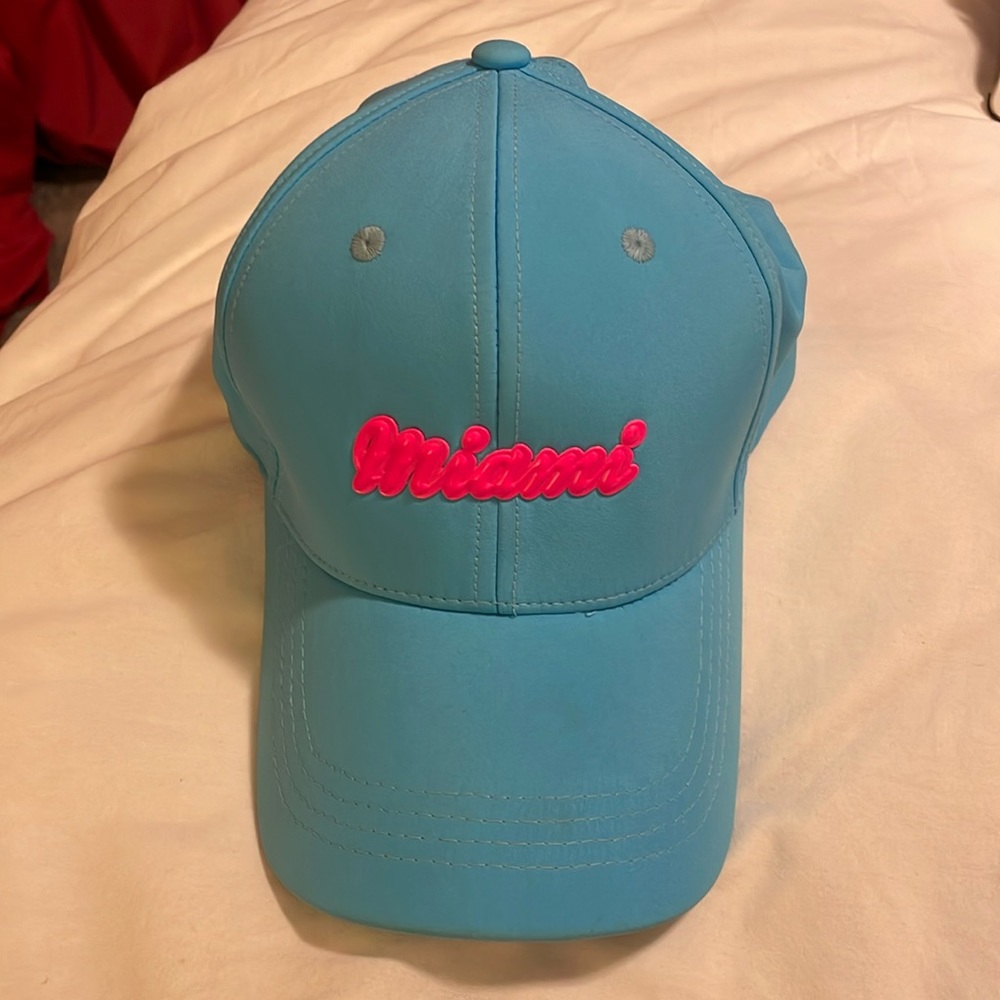 Miami Baseball cap in bright neon blue with hot pink accents